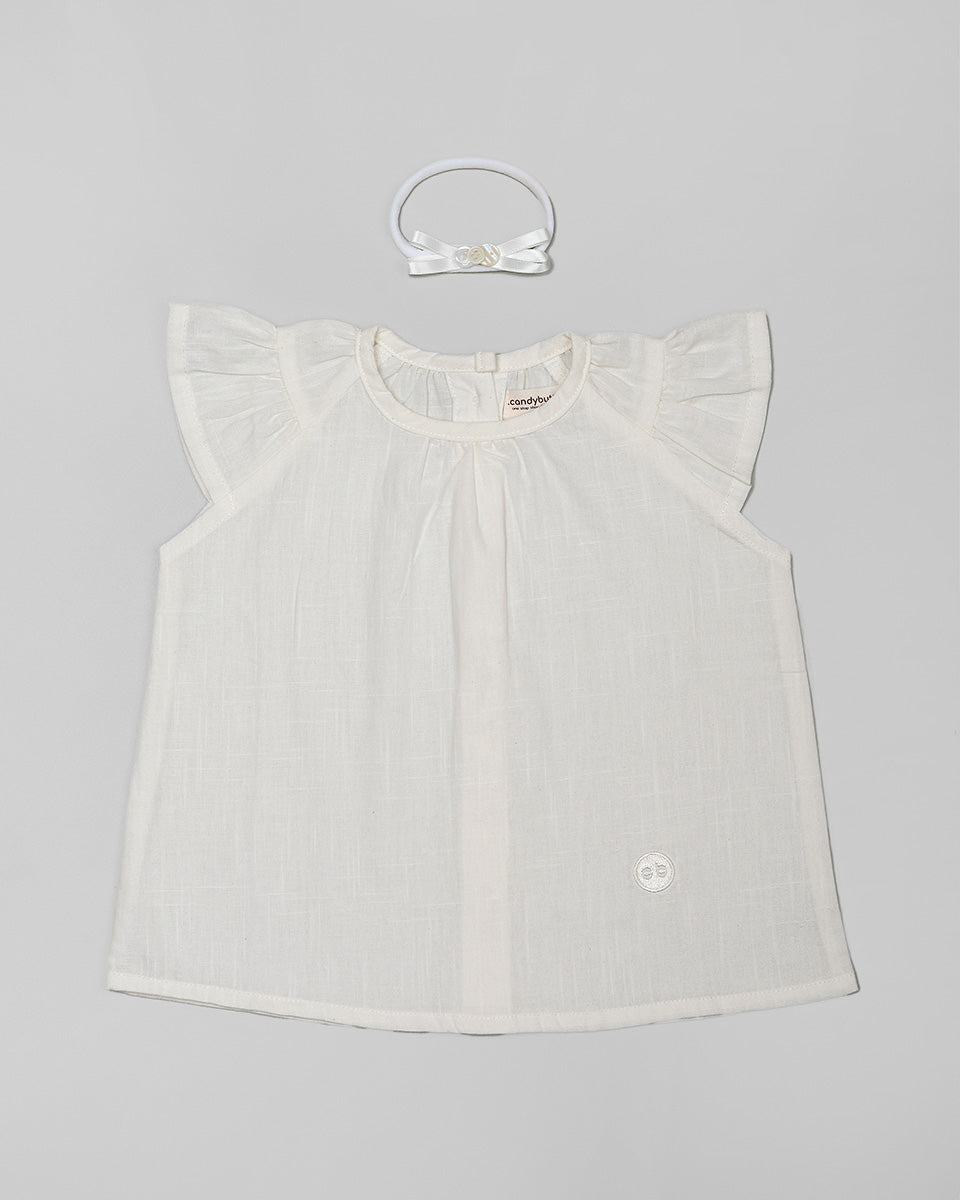 Basic : Ruffle Raglan Top in Broken White