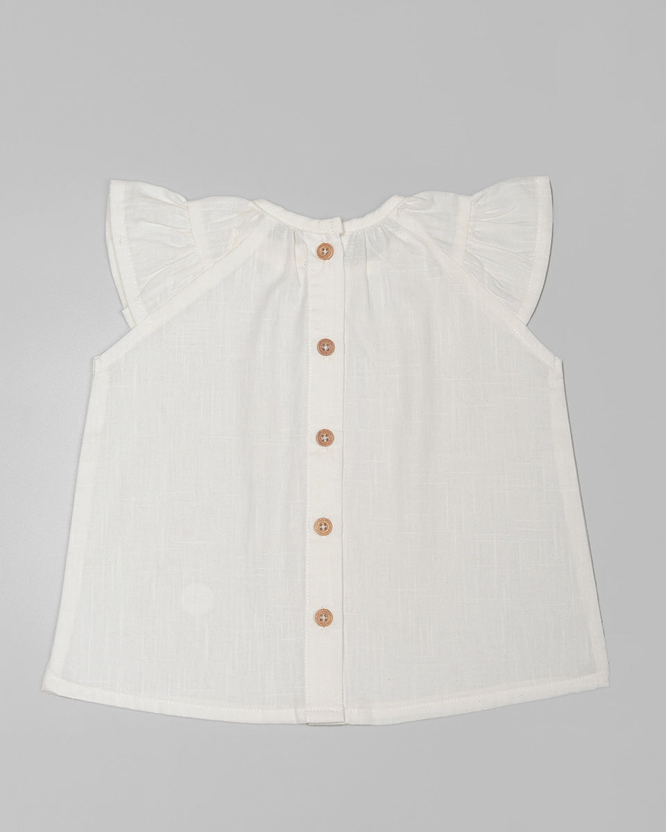 Basic : Ruffle Raglan Top in Broken White