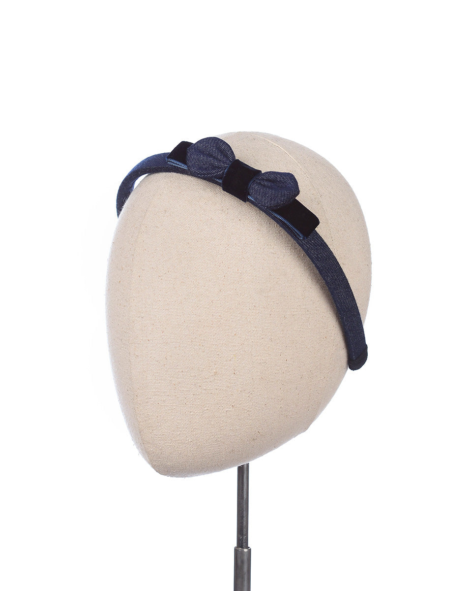 Noelle Bow Headband in Dark Denim