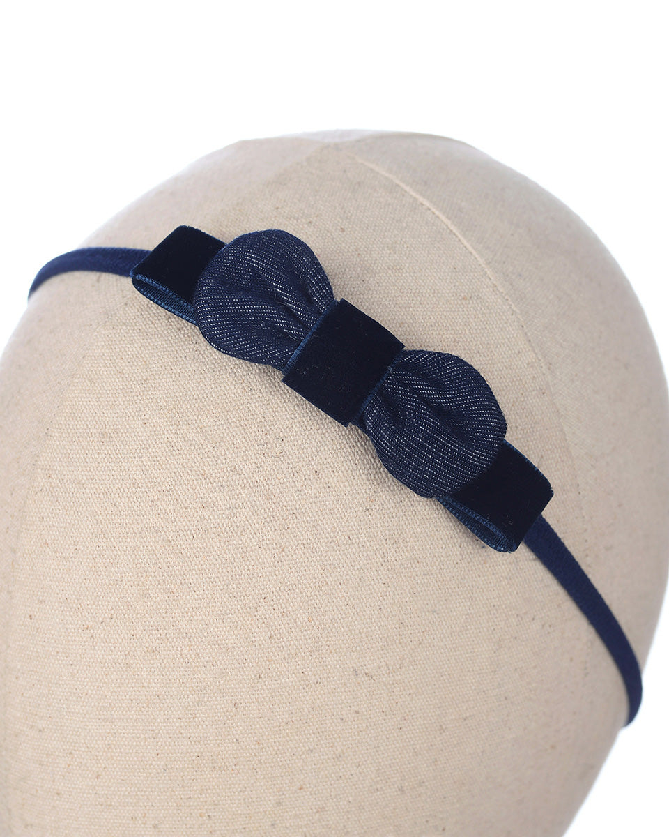 Noelle Bow Headband in Dark Denim