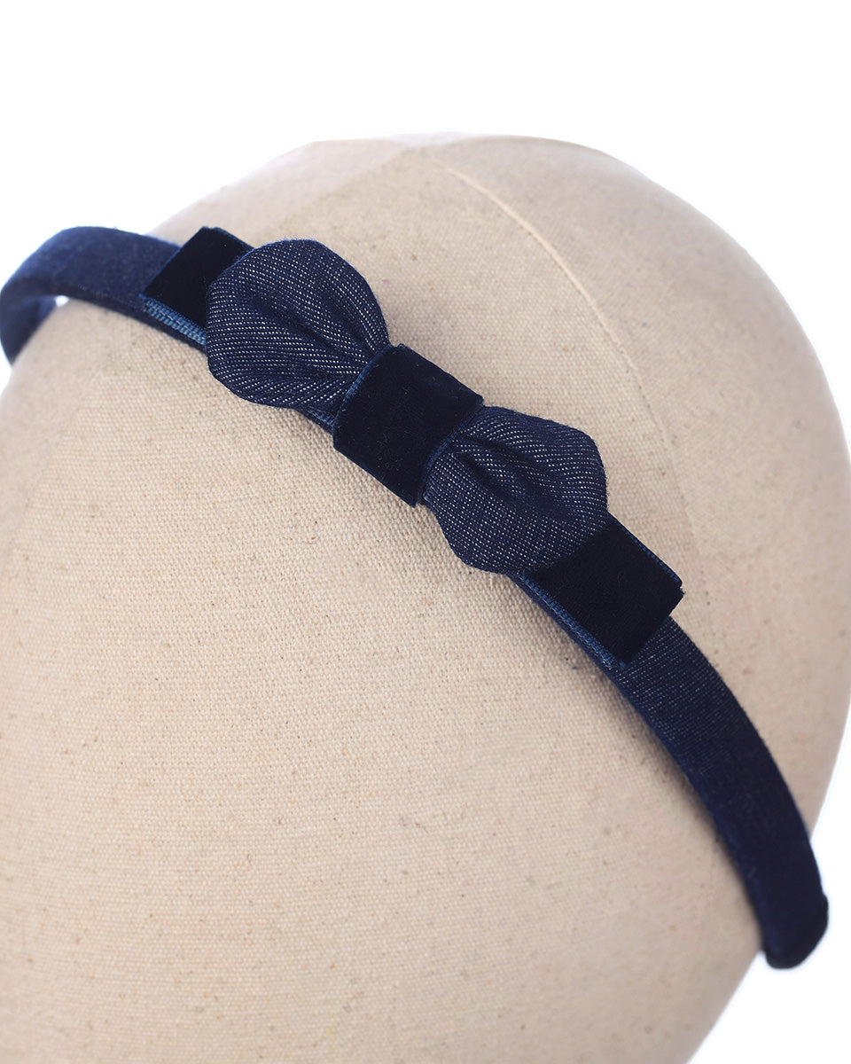 Noelle Bow Headband in Dark Denim