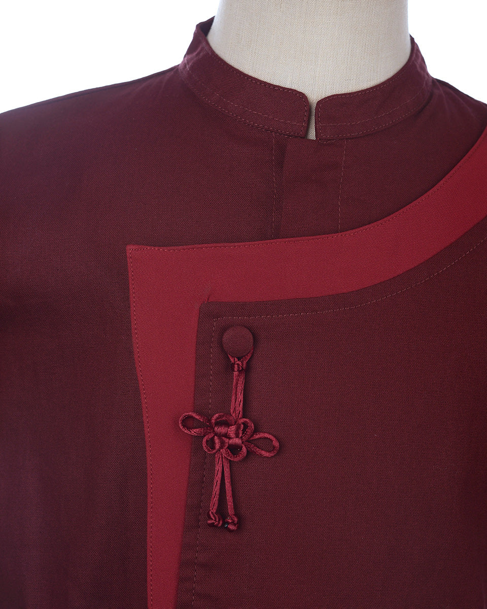 Han Qipao Shirt in Maroon