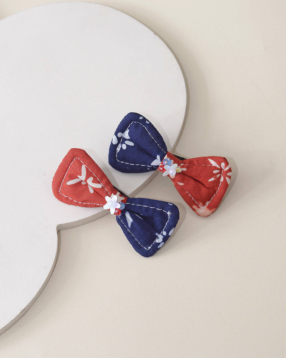 Girang Bow Hairpin in Navy-Red