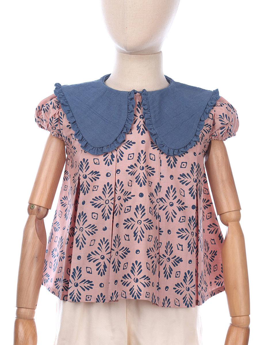 Lestari Batik Collar Blouse in Blush Denim
