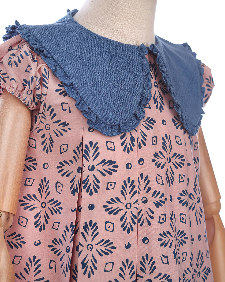 Lestari Batik Collar Blouse in Blush Denim