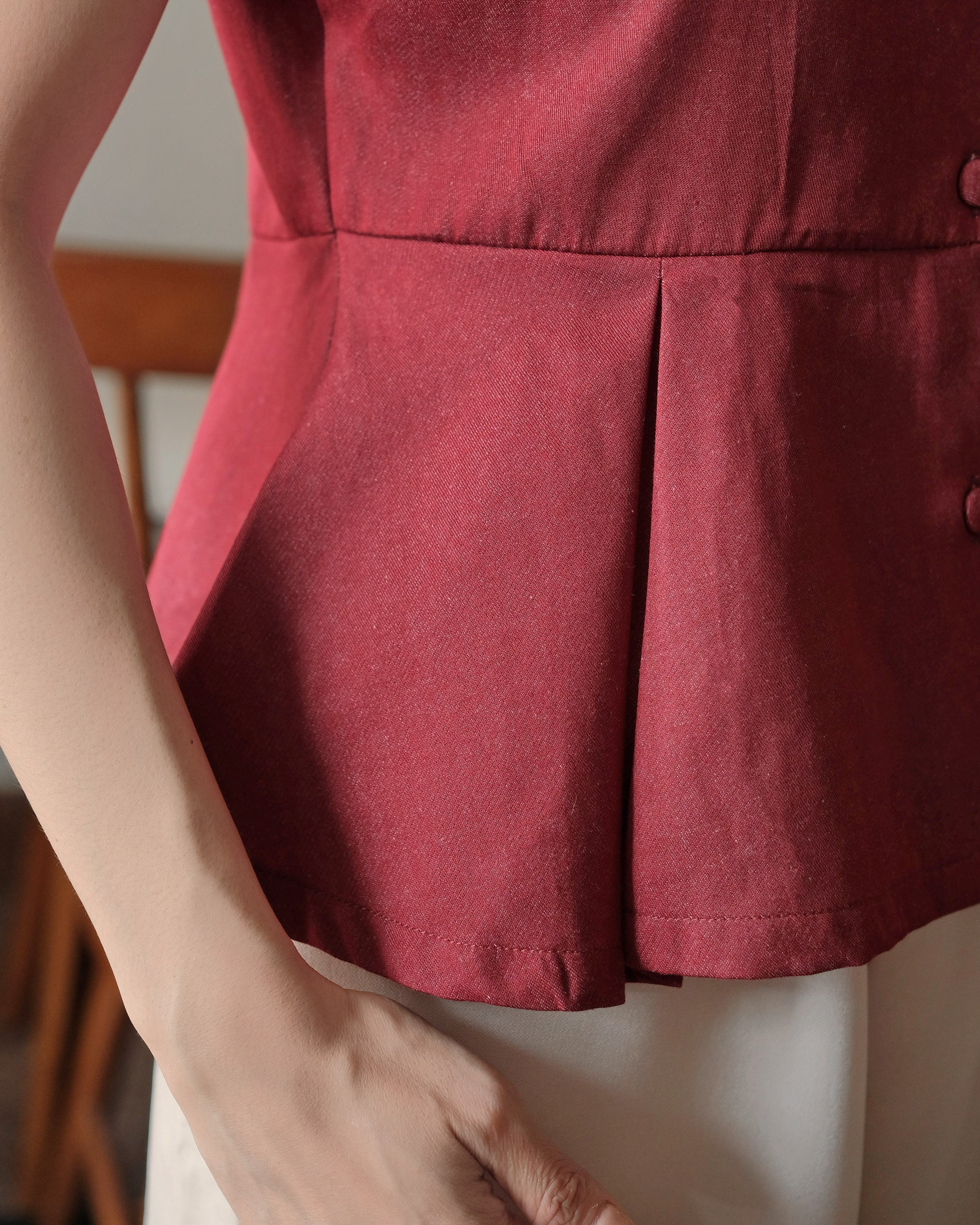 Lady Faith Peplum Top in Maroon