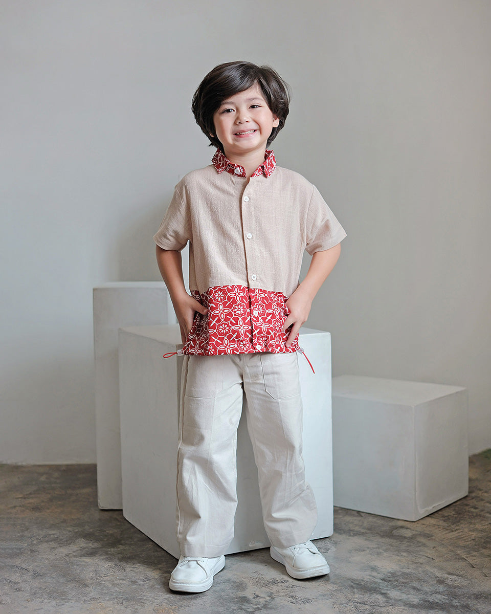 Raka Pocket Batik Shirt in Red