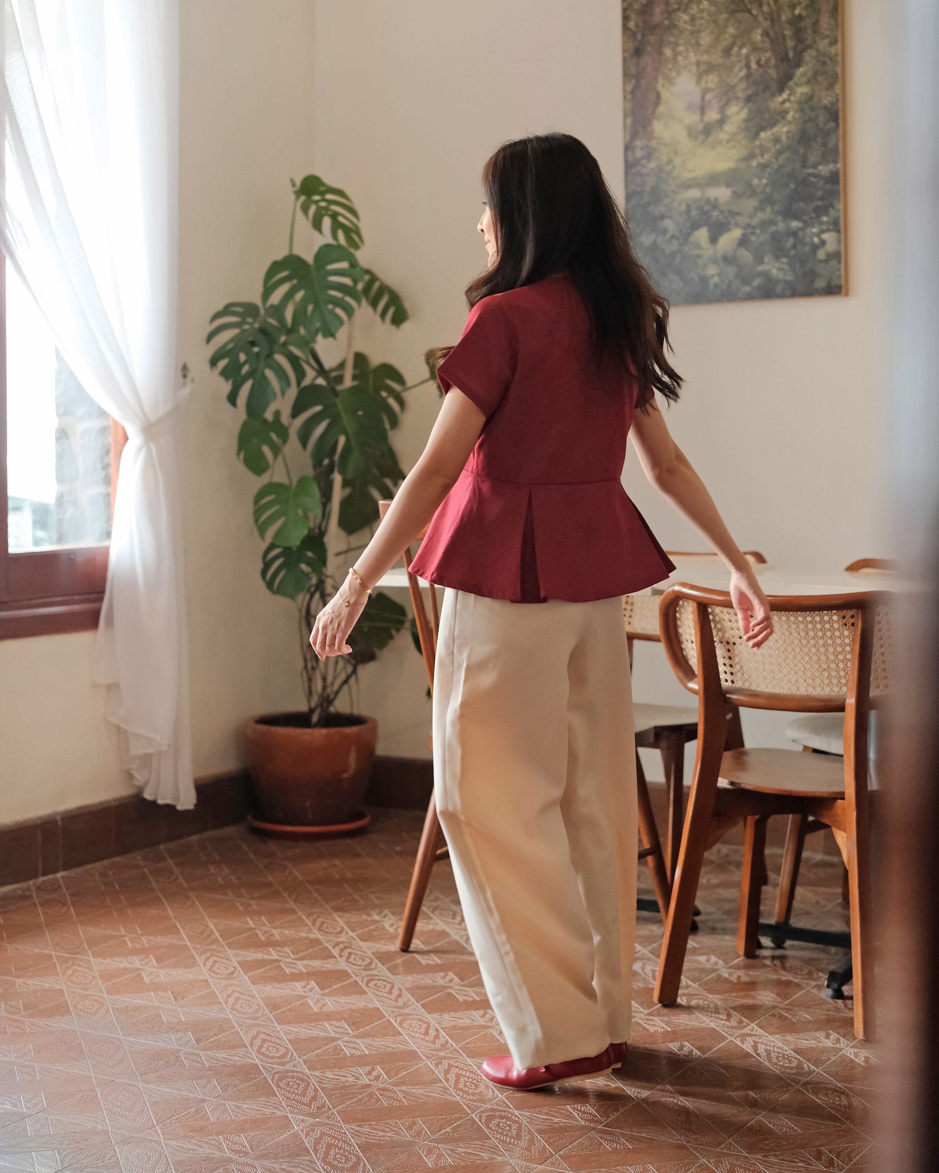 Lady Faith Peplum Top in Maroon