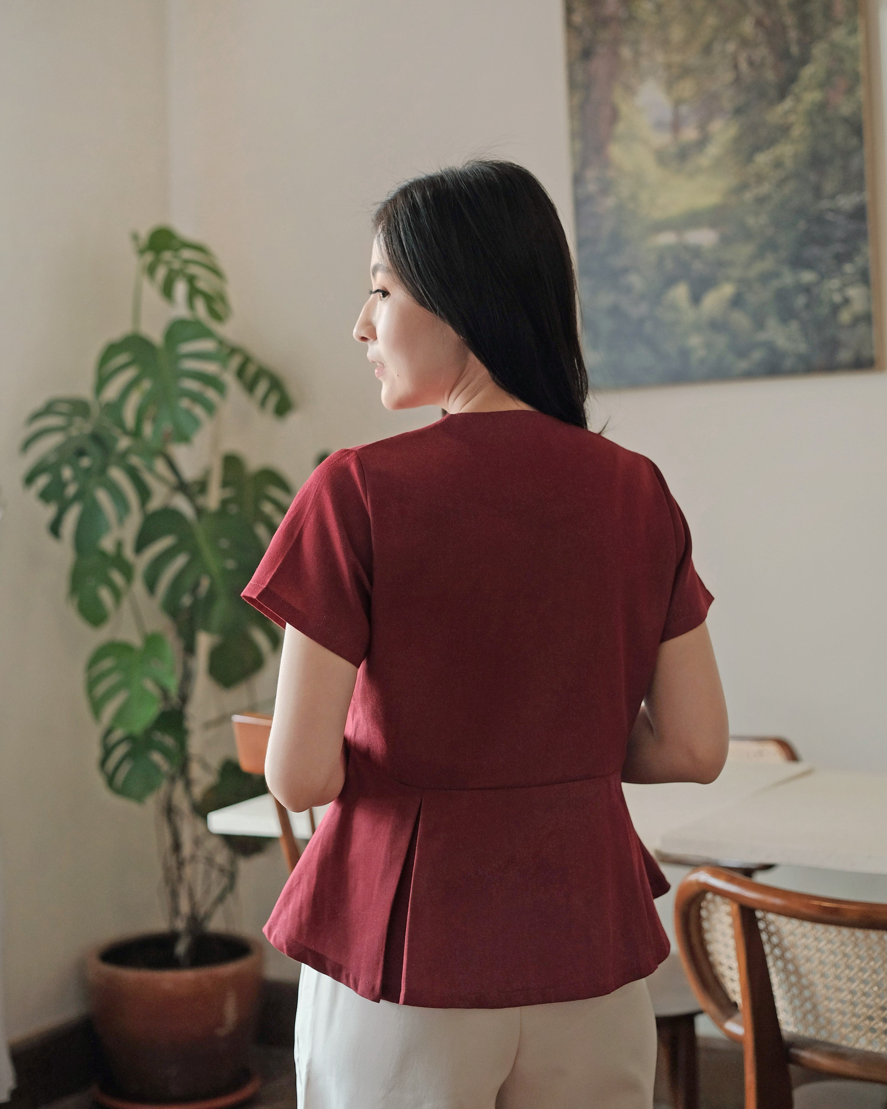 Lady Faith Peplum Top in Maroon