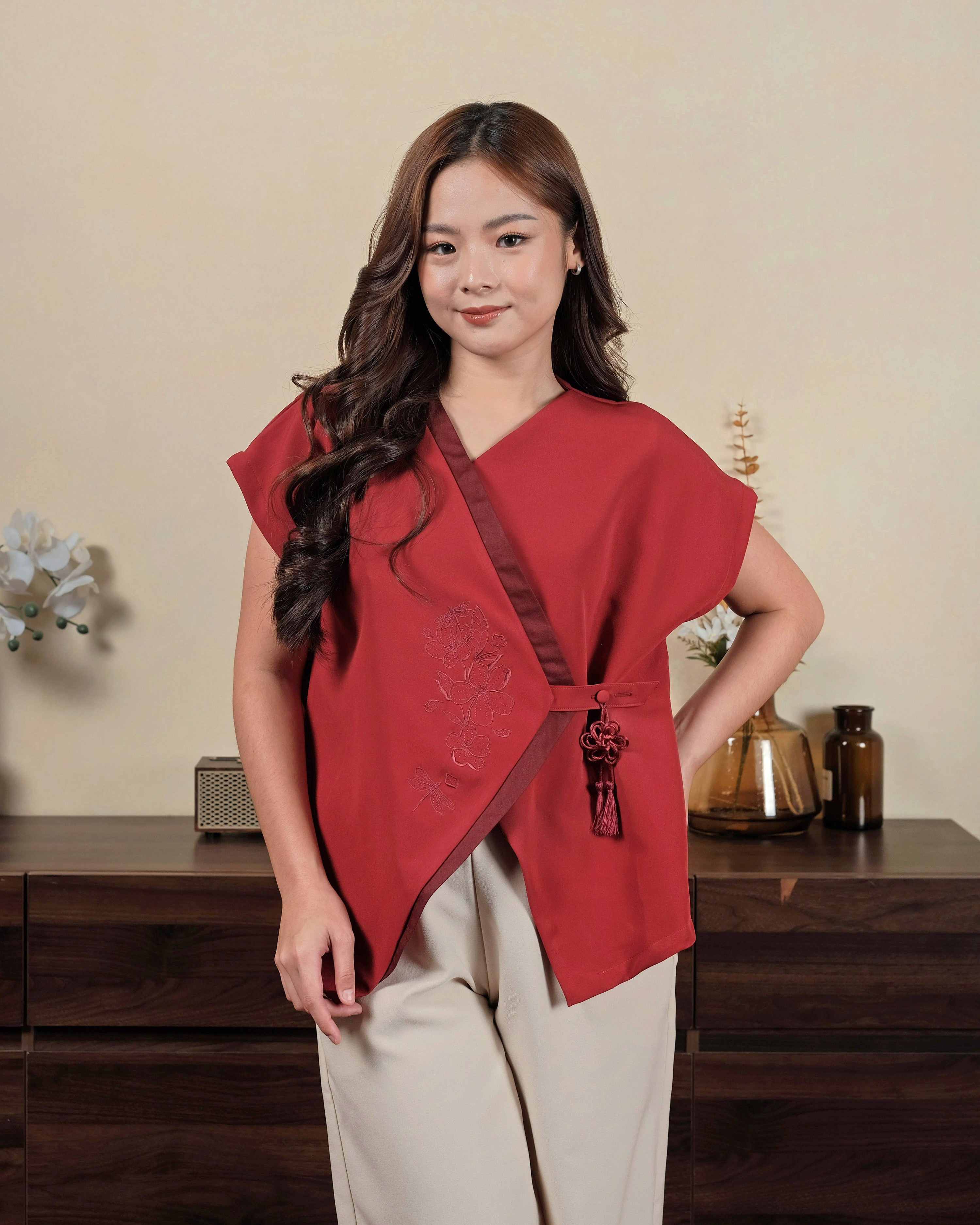 Lady Tang Oriental Blazer in Maroon