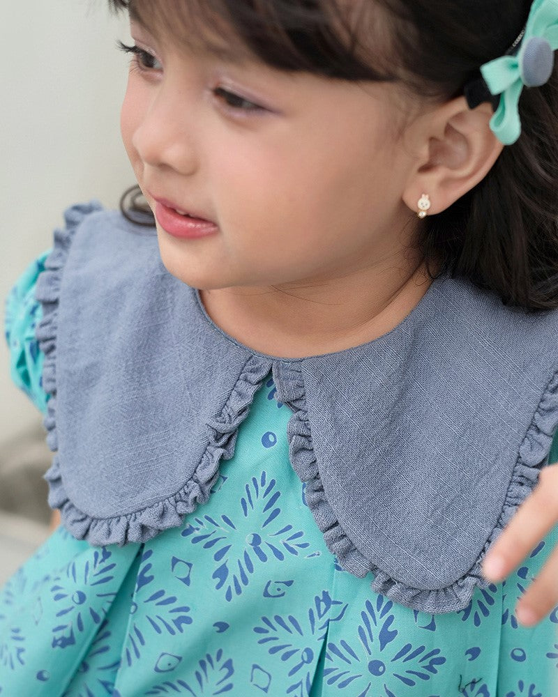 Lestari Batik Collar Blouse in Aqua Slate