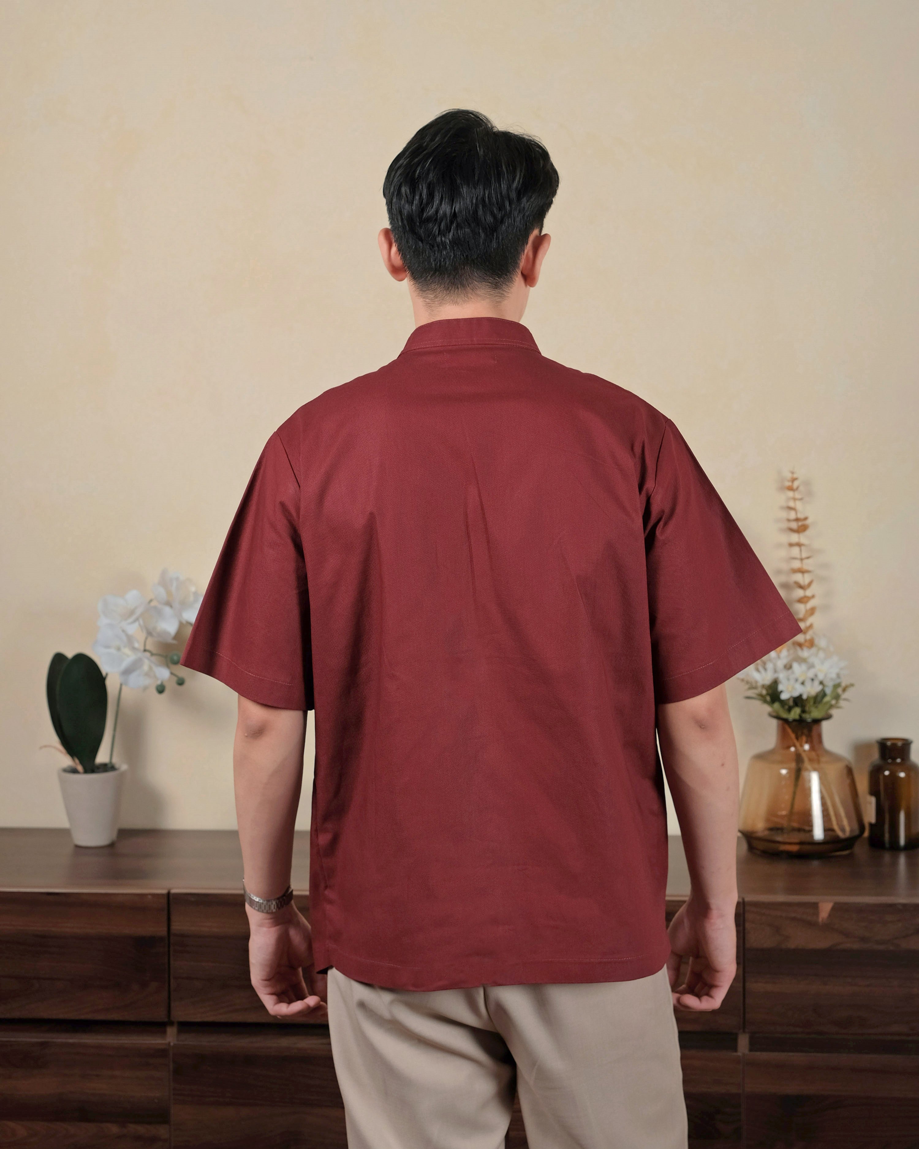 Mr. Han Qipao Shirt in Maroon