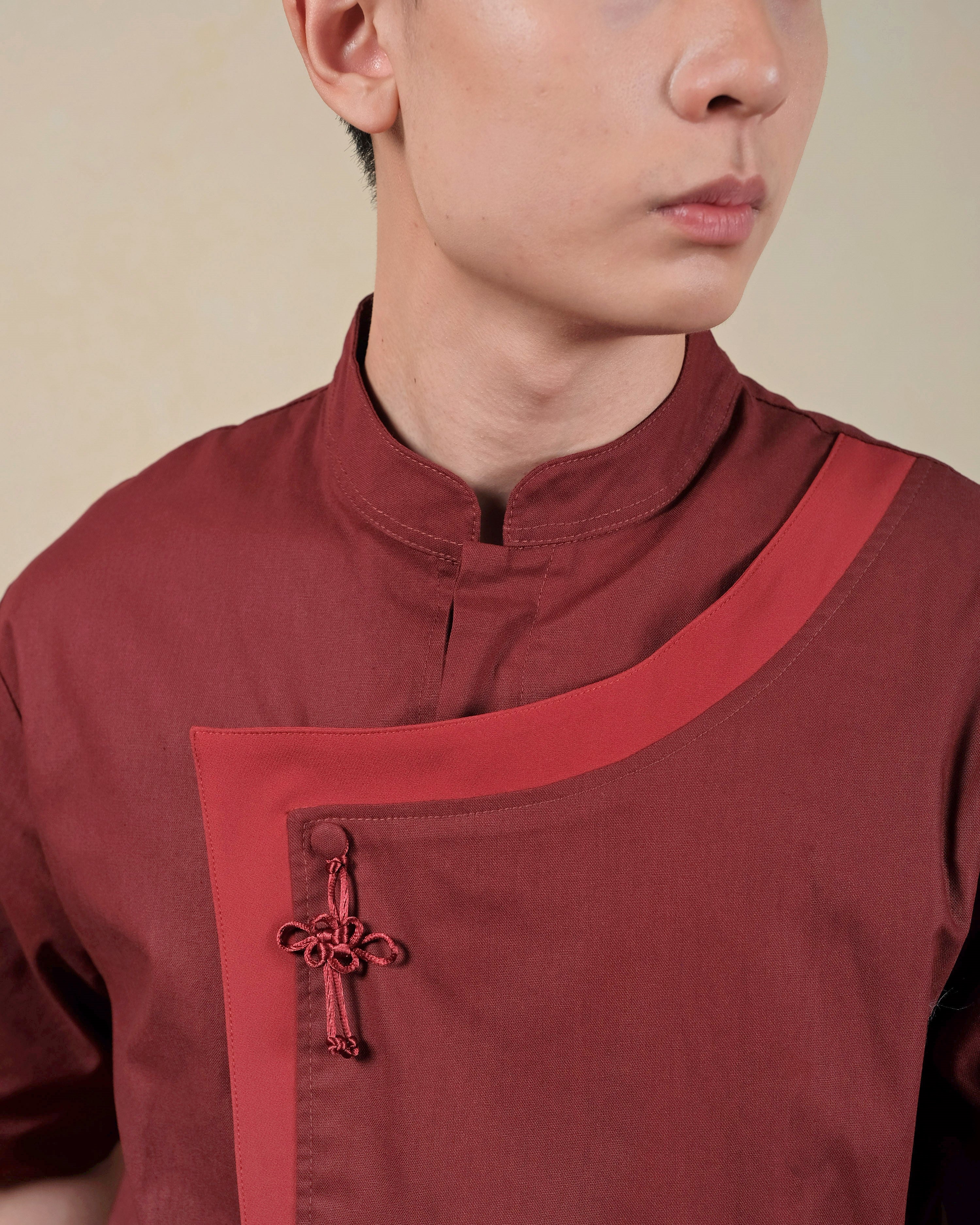 Mr. Han Qipao Shirt in Maroon