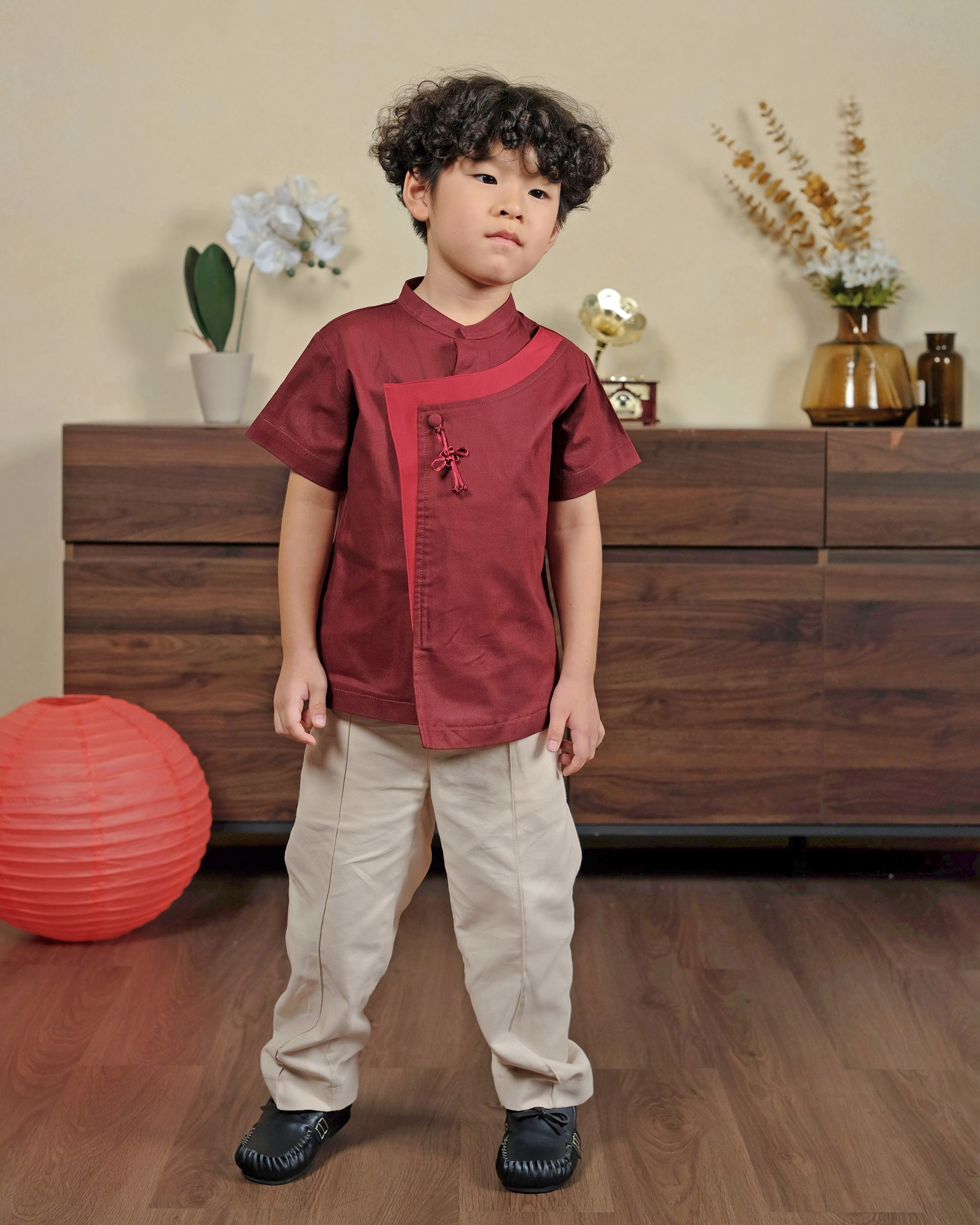 Han Qipao Shirt in Maroon