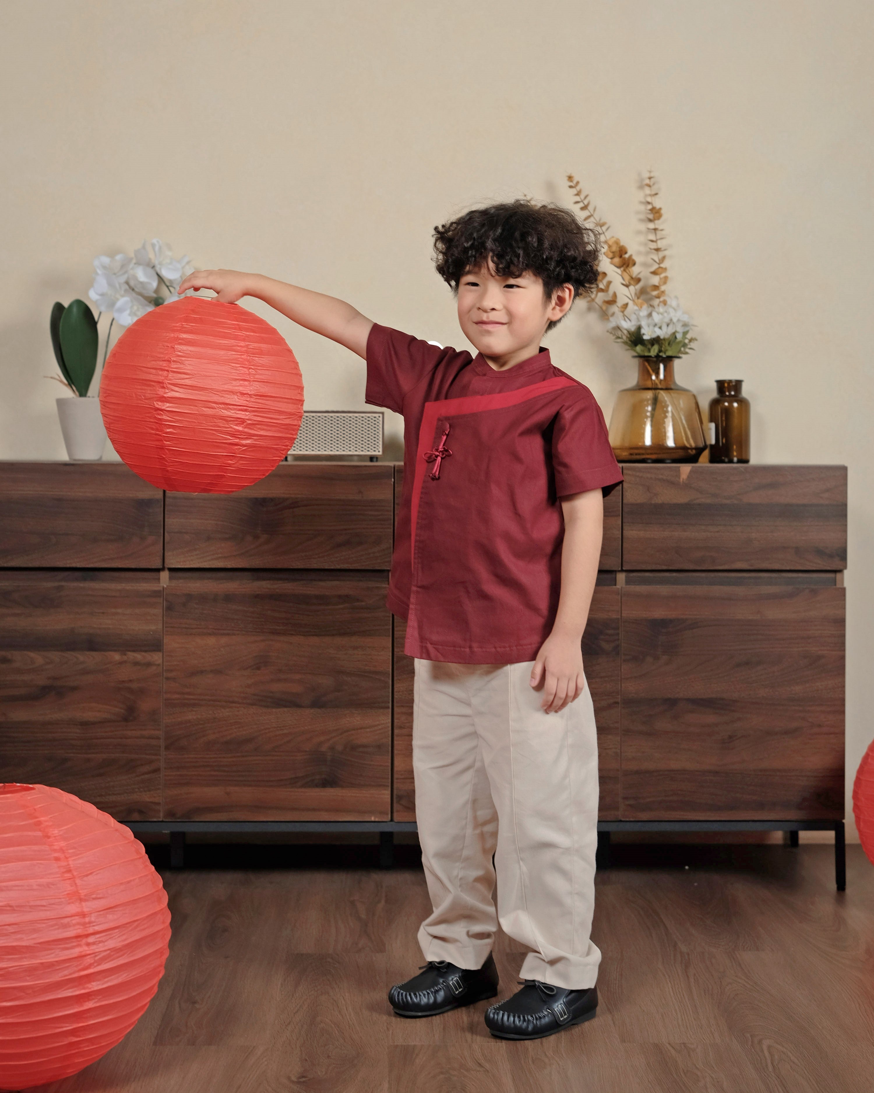 Han Qipao Shirt in Maroon