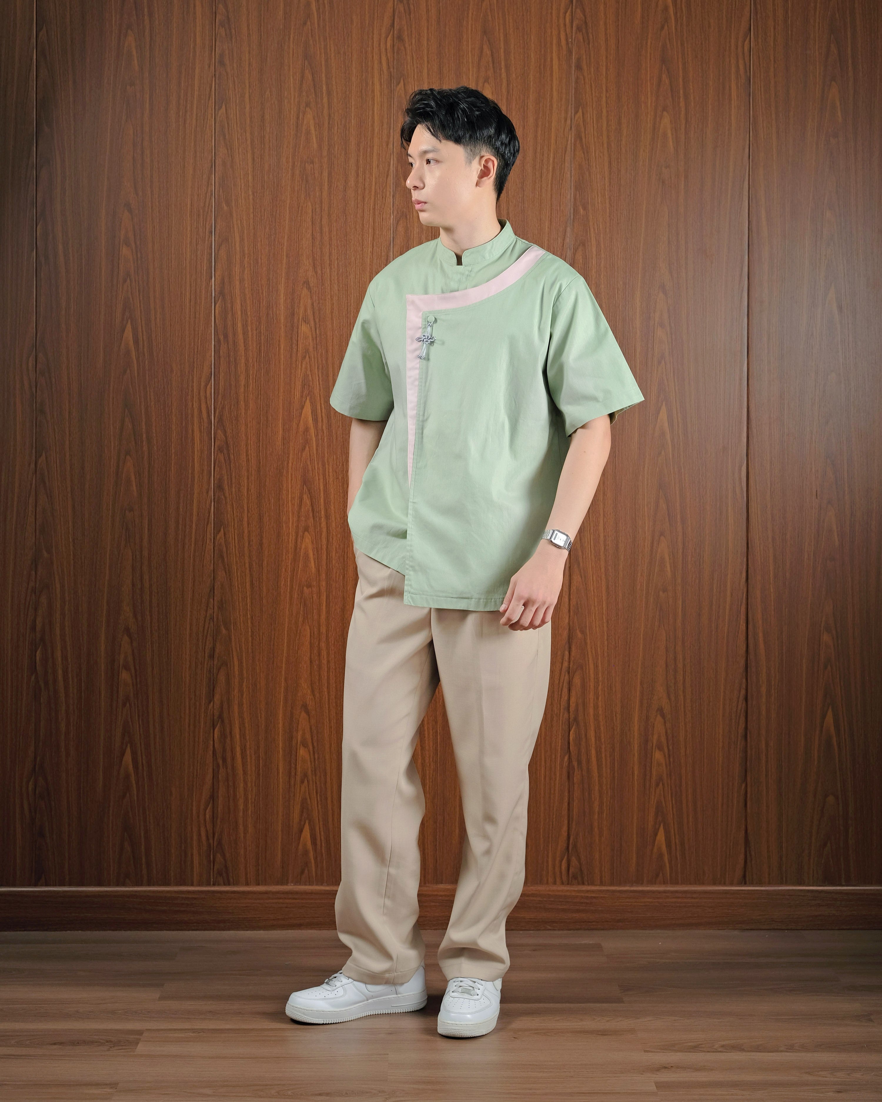 Mr. Han Qipao Shirt in Soft Green