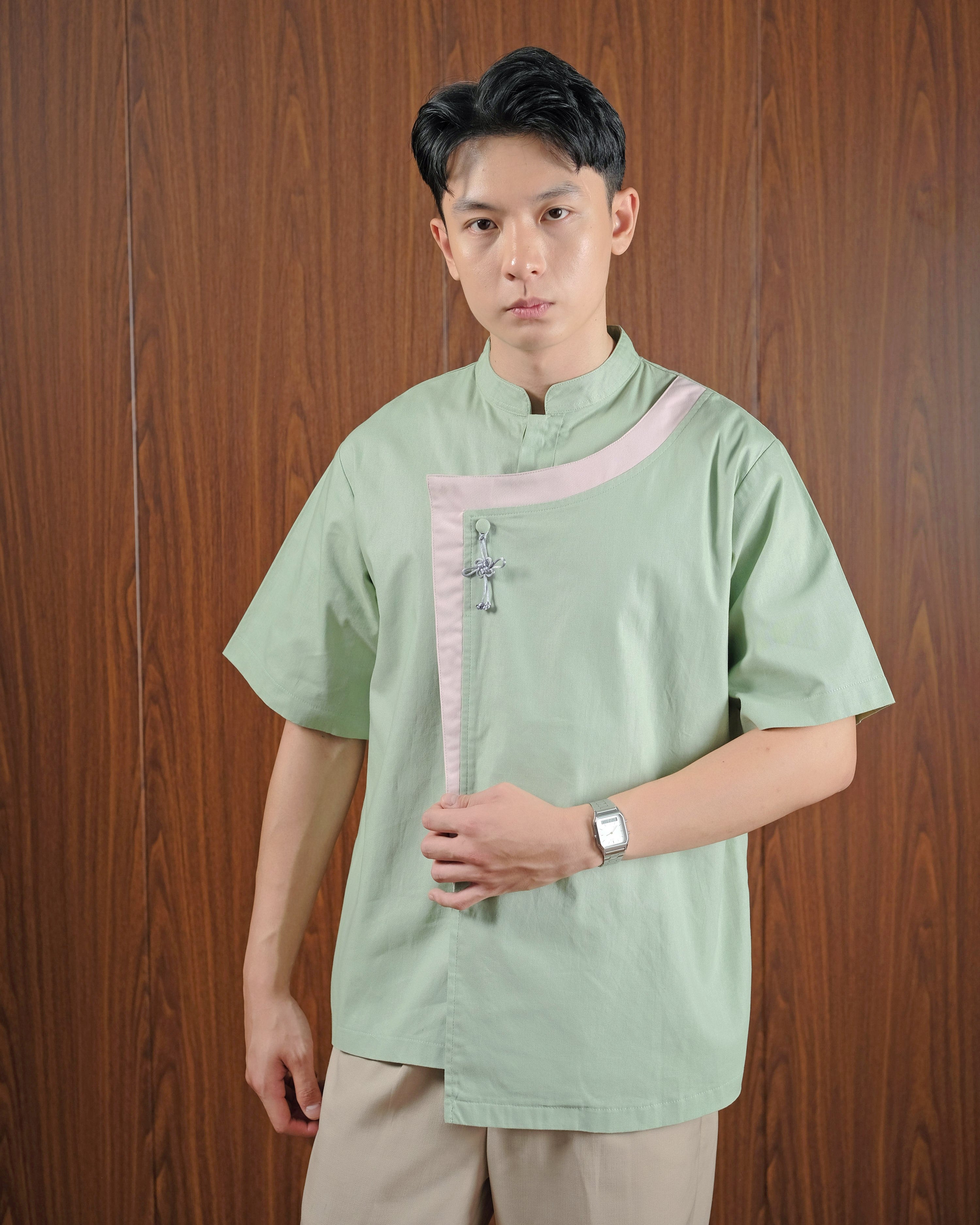 Mr. Han Qipao Shirt in Soft Green