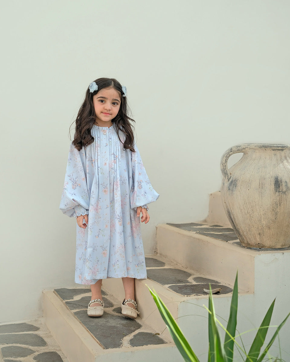 Khaya Pleated Dress in Sky Blue