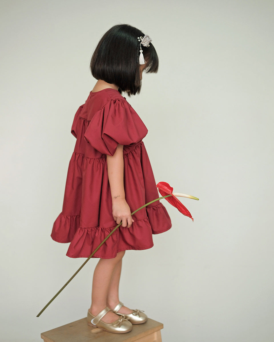 Florescence Qipao Dress in Maroon