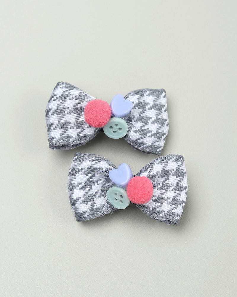 Houndstooth Bow Hairpin in Grey