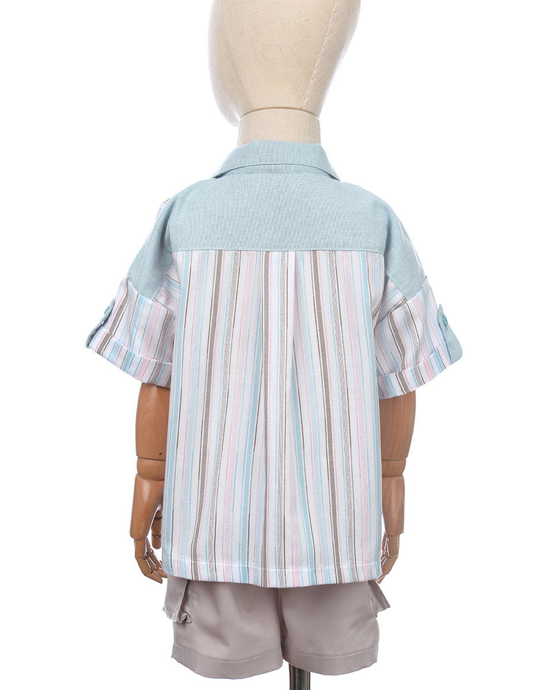 RYAN SET Stripe Shirt + Cargo Pants in Turquoise