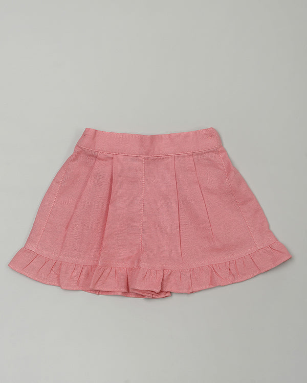 Jouy Linen Ruffle Shorts in Pink