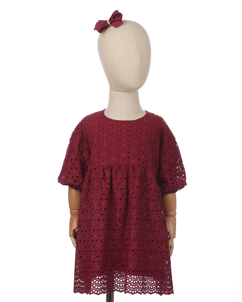 Camelia Embroidery Dress in Red