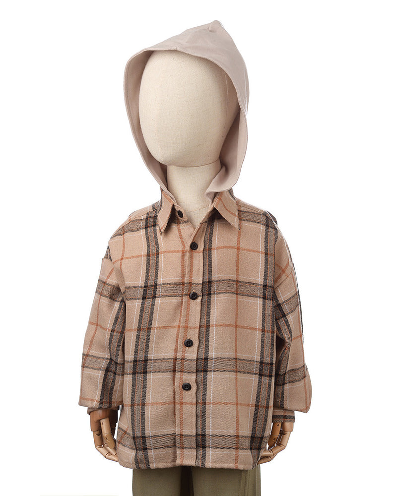 Aspen Flanel Detachable Hoodie Shirt in Latte