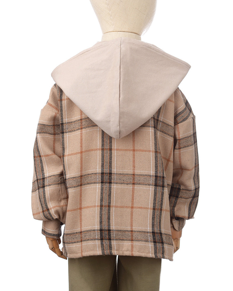 Aspen Flanel Detachable Hoodie Shirt in Latte