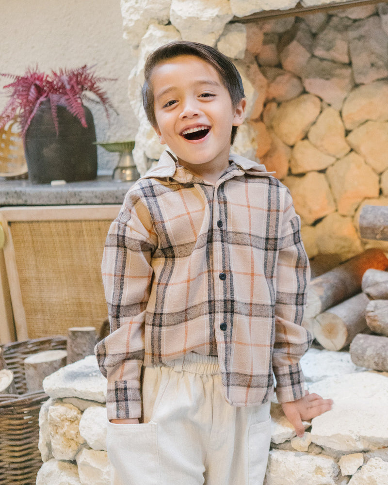 Aspen Flanel Detachable Hoodie Shirt in Latte