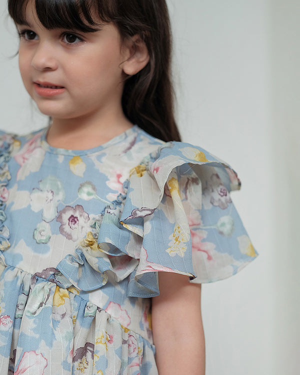 Aya Ruffle Dress in Blue