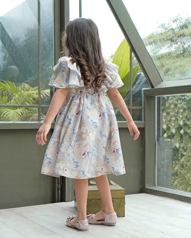 Aya Ruffle Dress in Grey