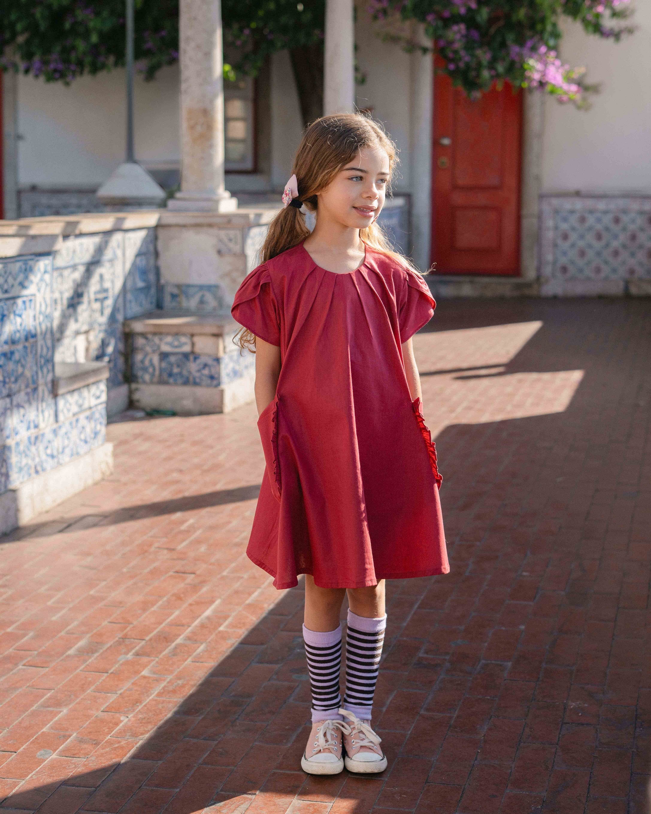 Matilda Tulip Sleeve Dress in Crimson