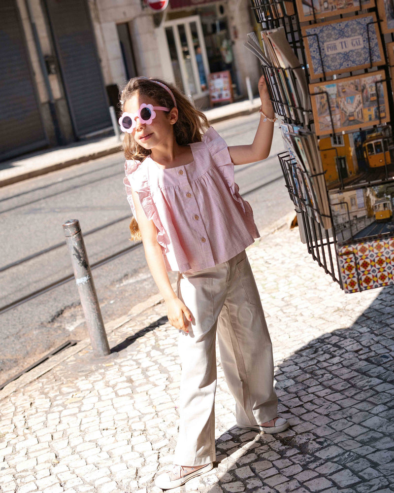 Inez Ruffle Sleeve Blouse in Pink