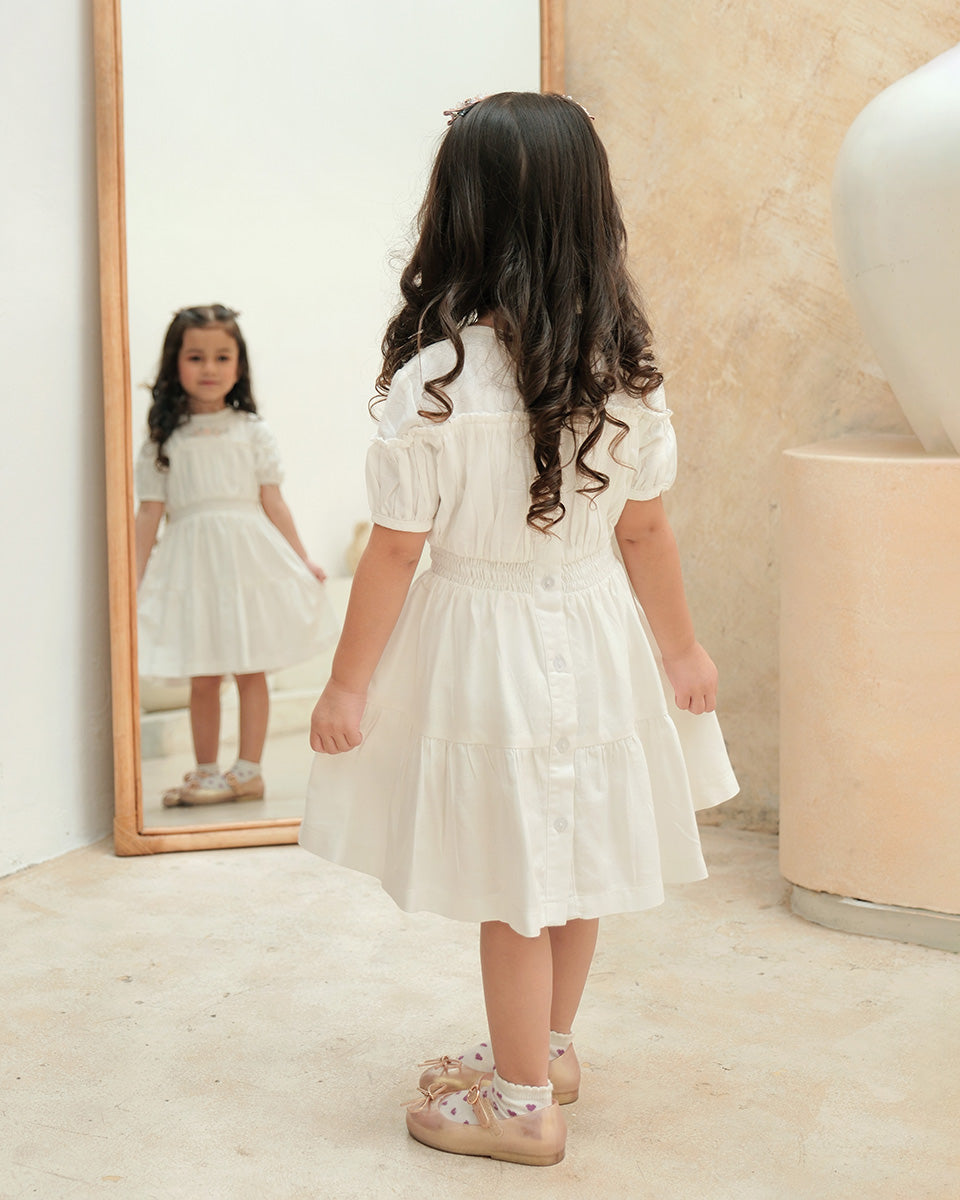 Indira Smock Dress in Broken White