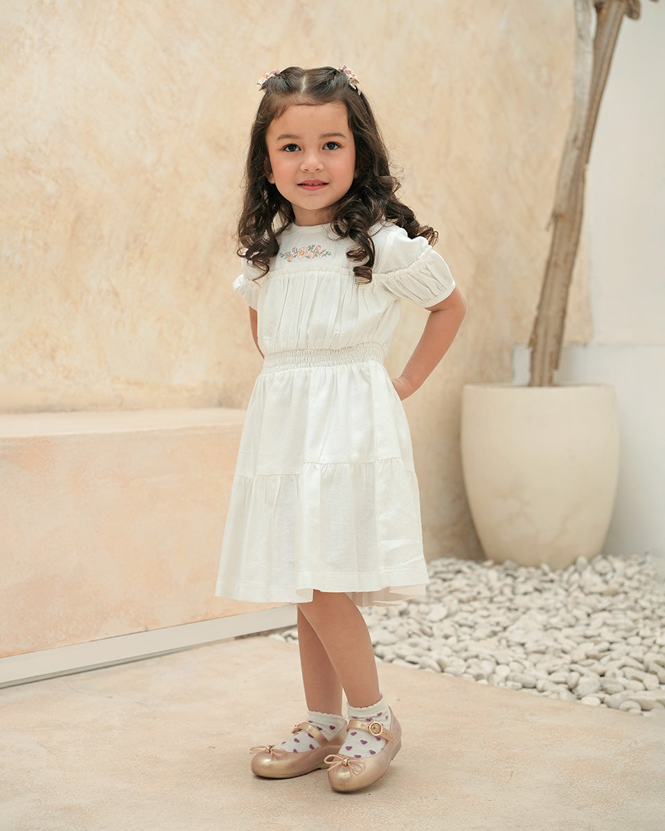 Indira Smock Dress in Broken White