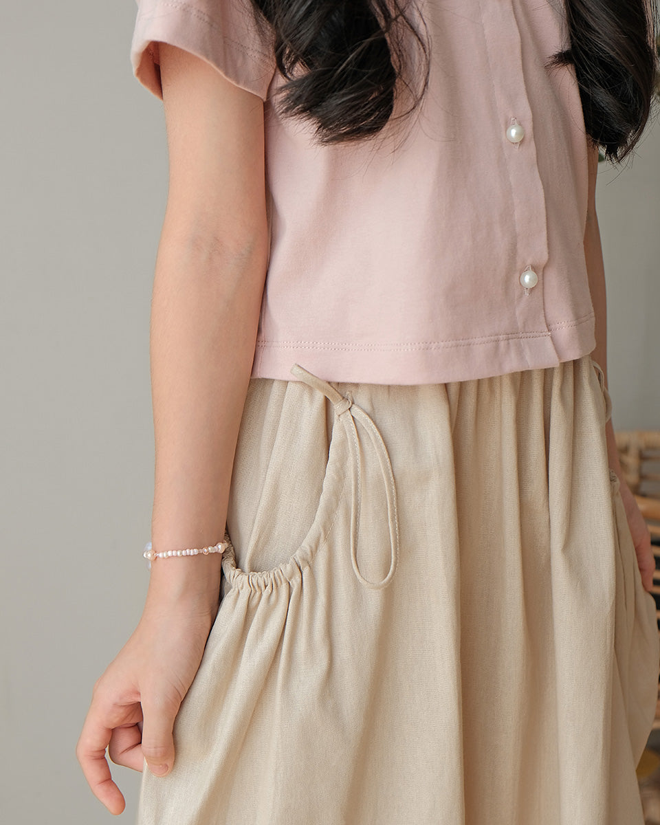 Francesca Ruffle Pocket Skirt in Light Khaki