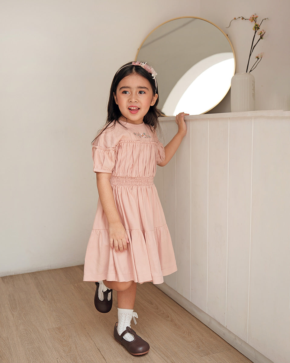 Indira Smock Dress in Peach