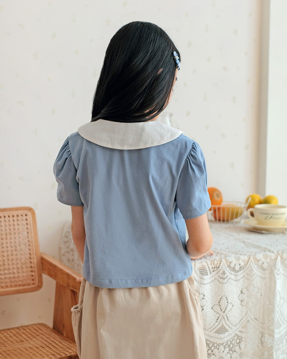 Harriette Collar Blouse in Dusty Blue