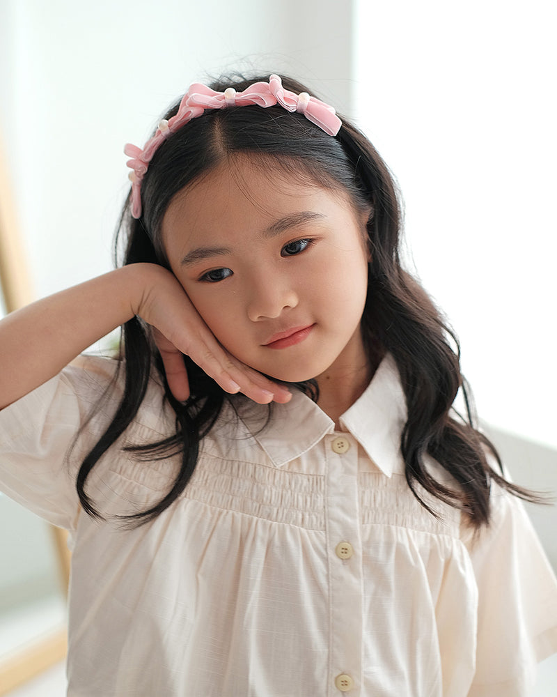 Velvet Bow Headband in Pink