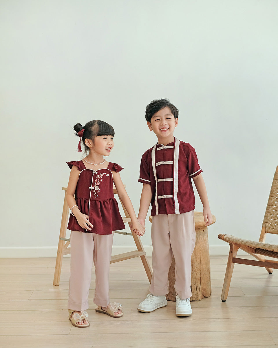 Cha Boy Qipao in Maroon