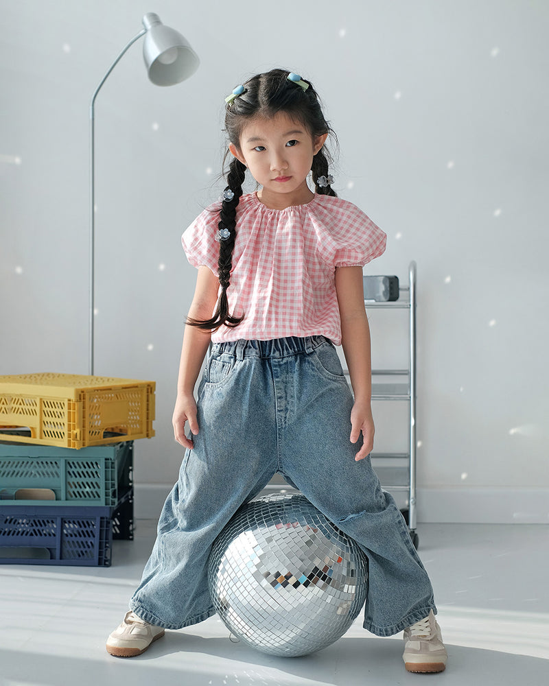 Chirpy Puffy Blouse in Gingham Pink