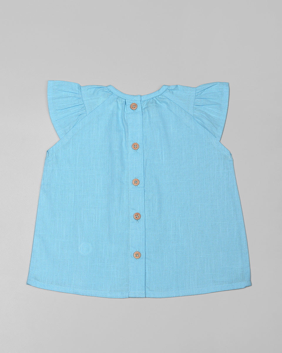 Basic : Ruffle Raglan Top in Blue