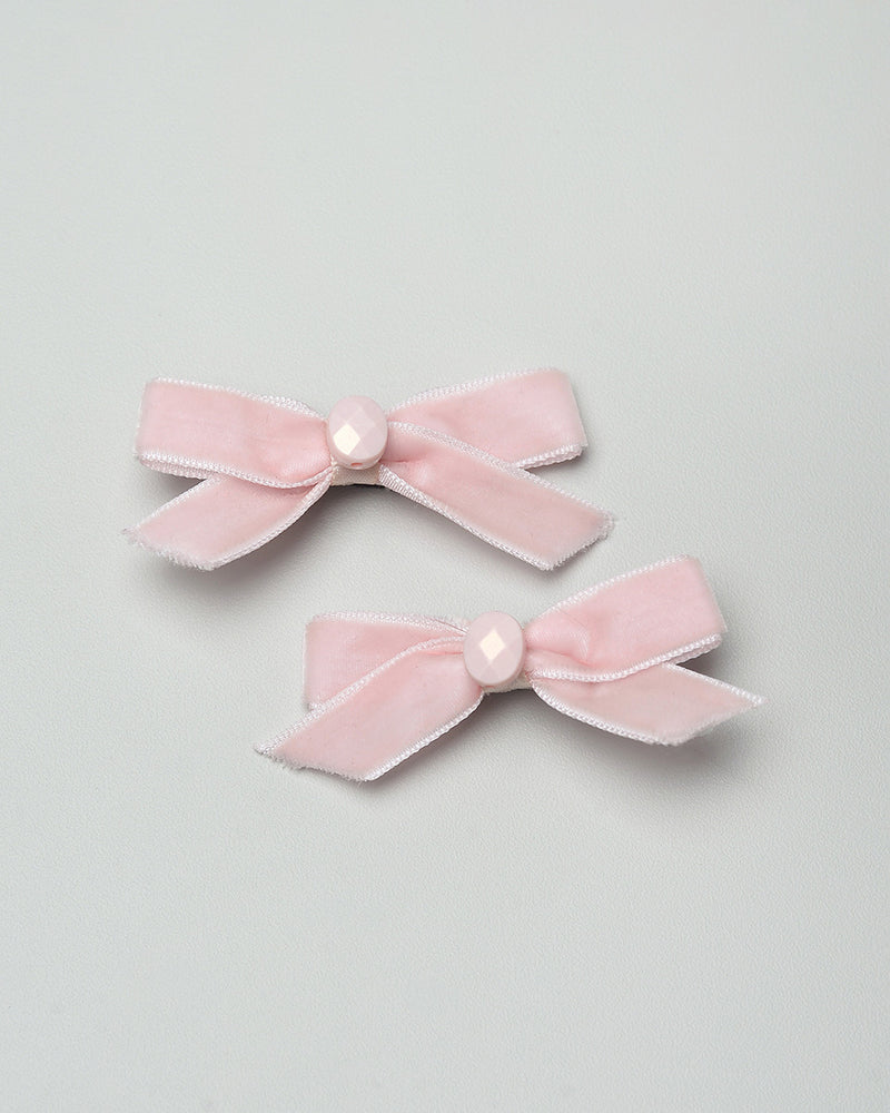 Velvet Bow Mini Hairpin in Pink