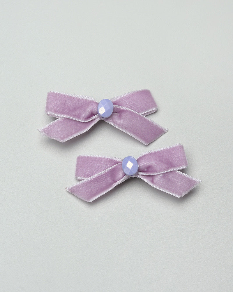 Velvet Bow Mini Hairpin in Purple