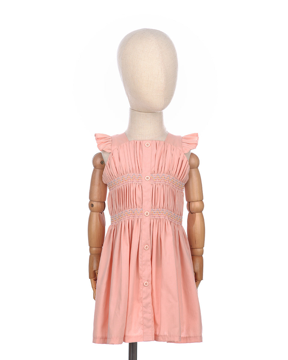 Tally Smock Summer Dress in Pastel Orange