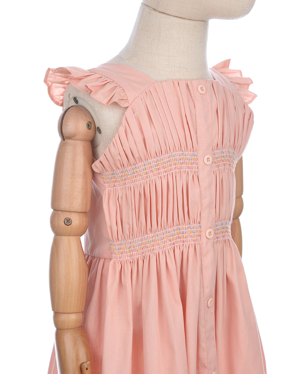 Tally Smock Summer Dress in Pastel Orange