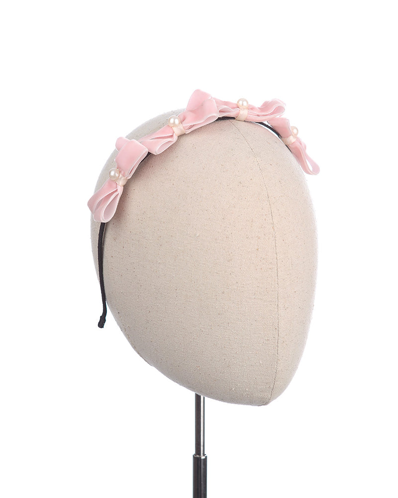 Velvet Bow Headband in Pink