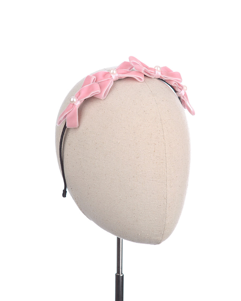 Velvet Bow Headband in Carnation