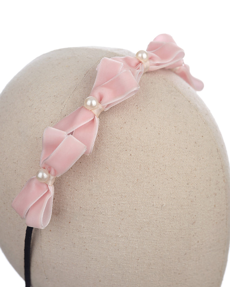 Velvet Bow Headband in Pink
